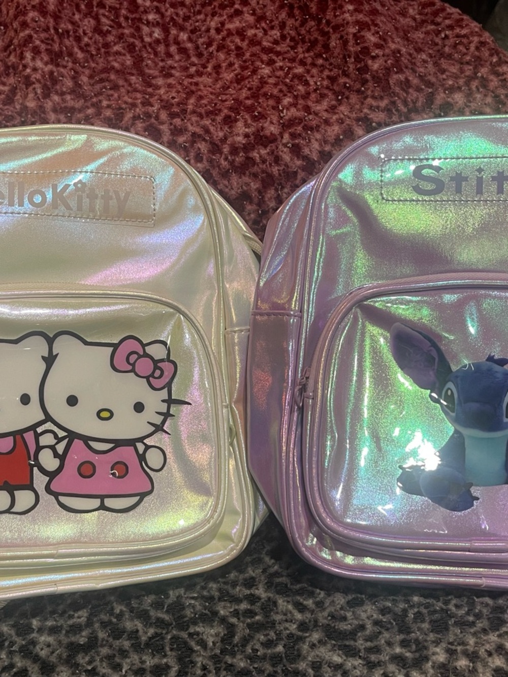 Choice of Hello Kitty or Stitch Bundle Iridescent Pink or Lavender Backpack
